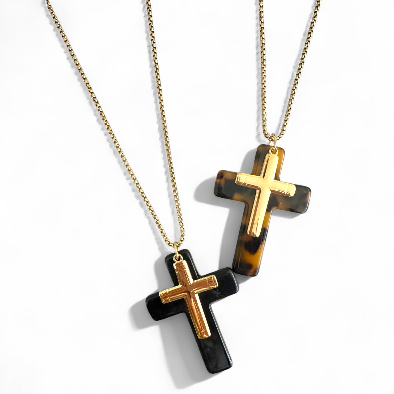 ⚡🚚 Cross Duo Necklace – Ατσάλινο Μακρύ Κολιέ με Διπλό Σταυρό & Αλυσίδα
