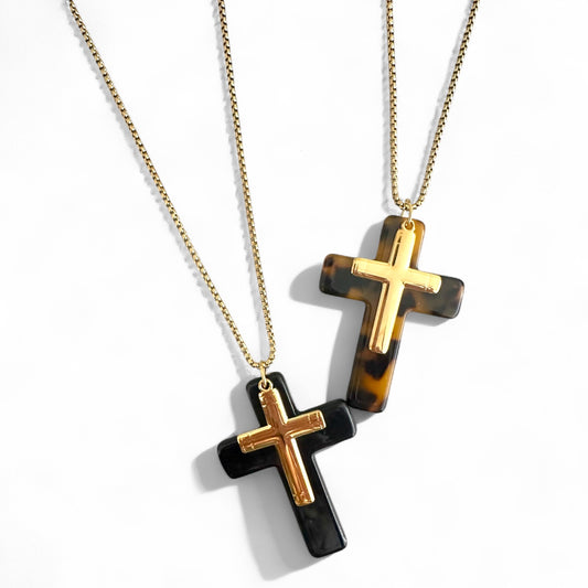 ⚡🚚 Cross Duo Necklace – Ατσάλινο Μακρύ Κολιέ με Διπλό Σταυρό & Αλυσίδα