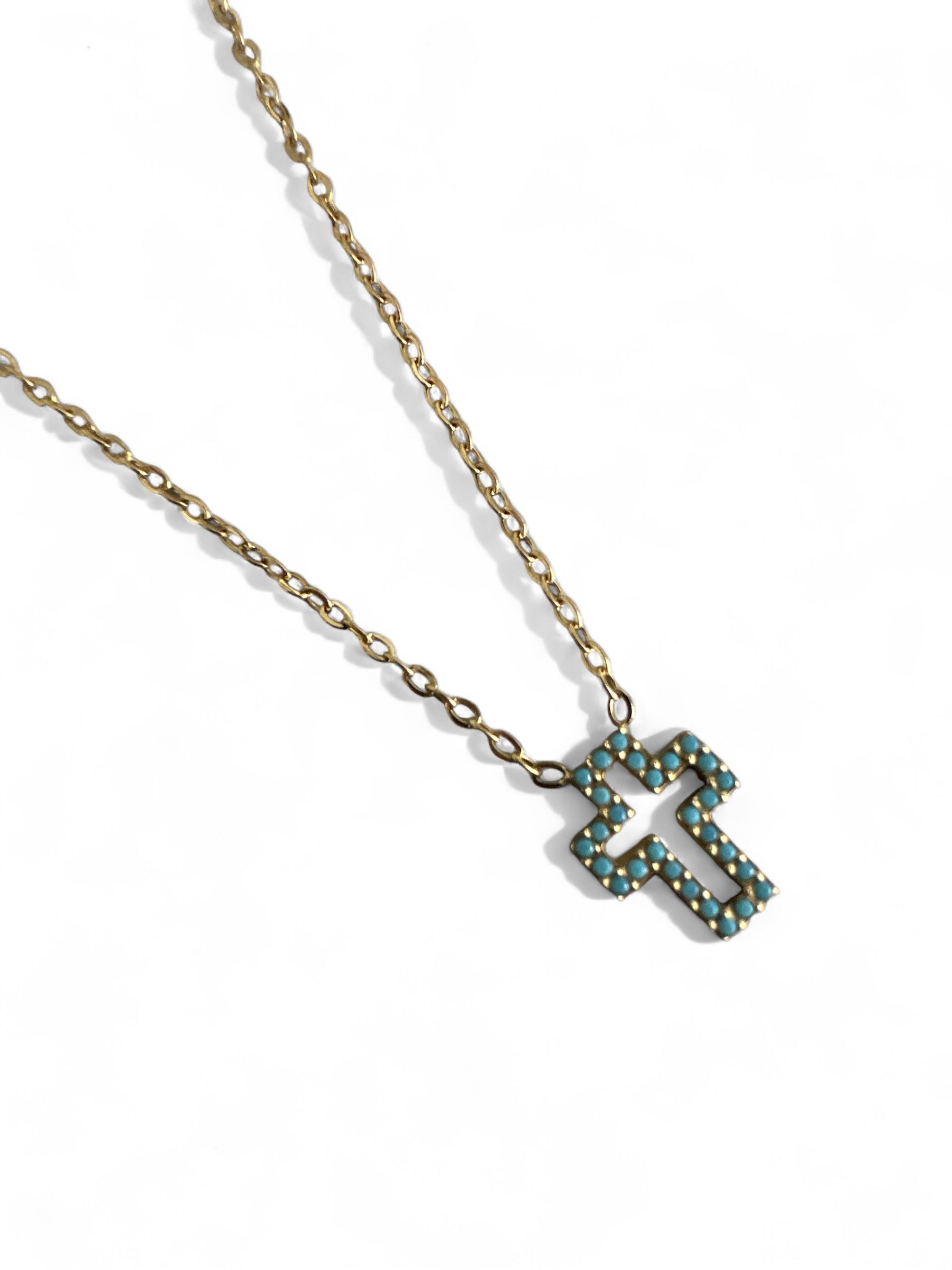 Turquoise Cross Necklace – Ατσάλινο κολιέ με σταυρό και τυρκουάζ ζιργκόν – So Cute by Dimi