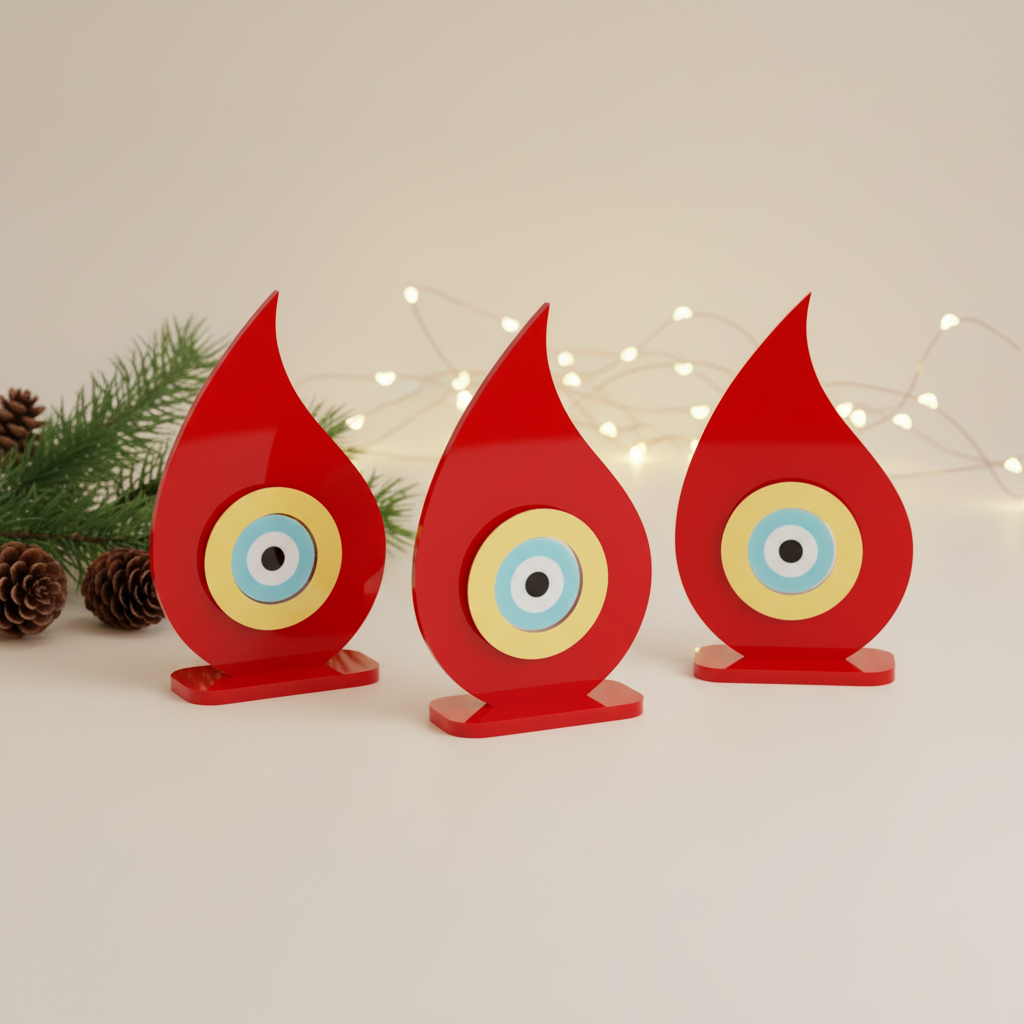 Γούρι φλόγα με μάτι plexiglass σε ματ και καθρέφτη χρώματα – Χονδρική So Cute by Dimi