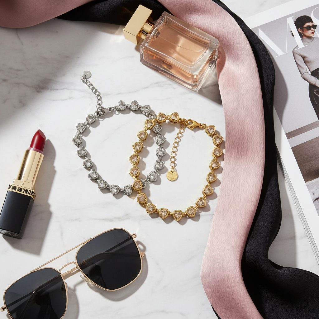 Xονδρική βραχιόλι από ατσάλι με ζιργκόν καρδιές σε χρυσό και ασημί – So Cute by Dimi