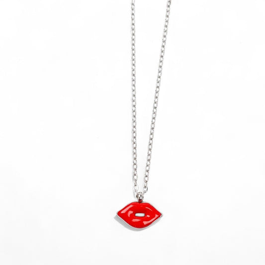 ⚡🚚 Red Lips – Ατσάλινο Κολιέ με Enamel Στοιχείο