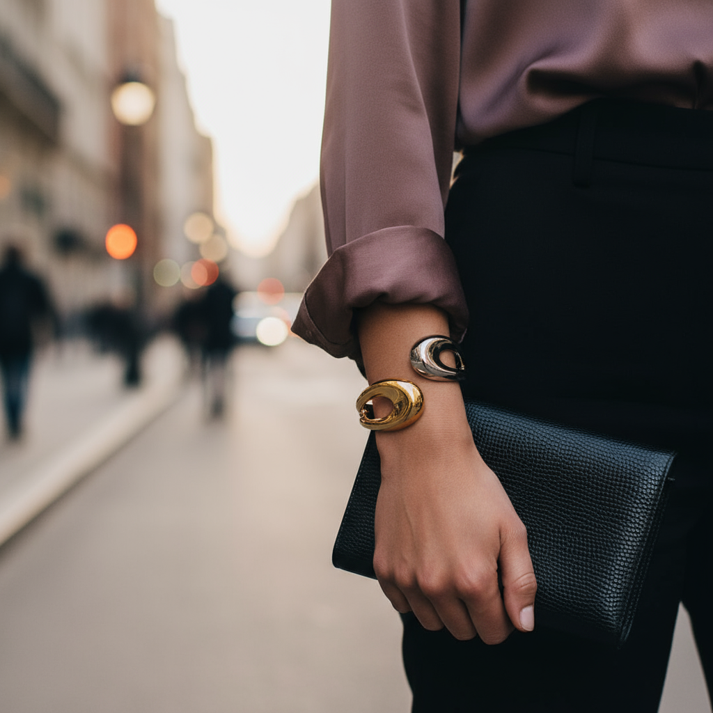 Sculptural twisted cuff bracelet σε χρυσό, ασημί & δίχρωμο – wholesale So Cute by Dimi