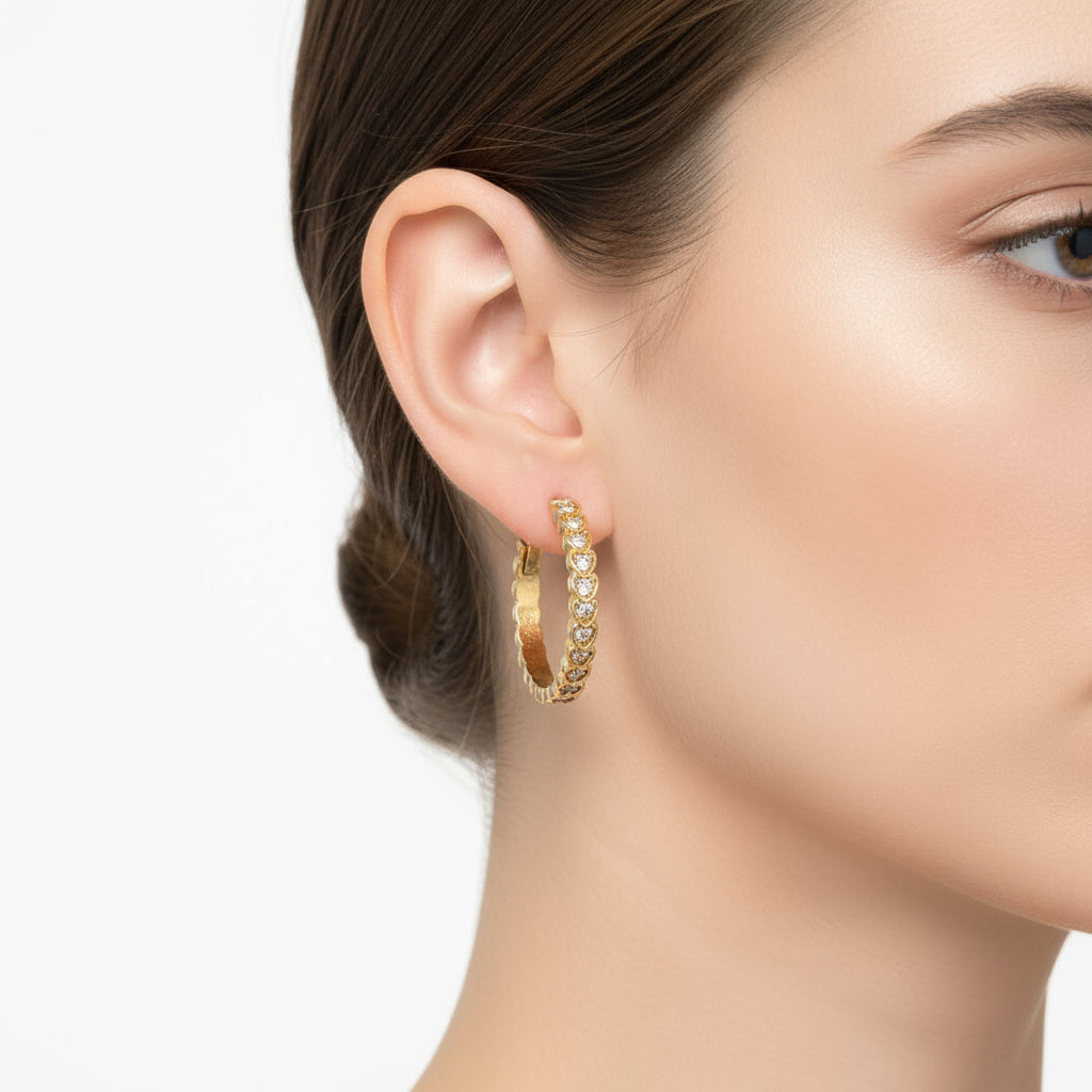 Ατσάλινα σκουλαρίκια κρίκοι με ζιργκόν σε χρυσό και ασημί – So Cute Wholesale