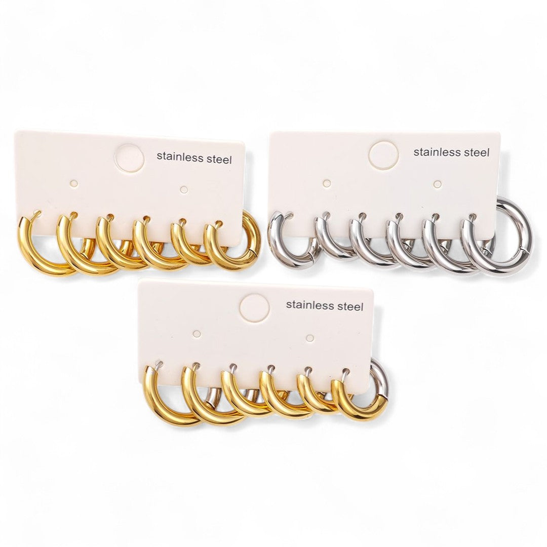 Σετ “Everyday Hoops” – Κρίκοι από ατσάλι σε χρυσό ή ασημί | So Cute by Dimi Wholesale