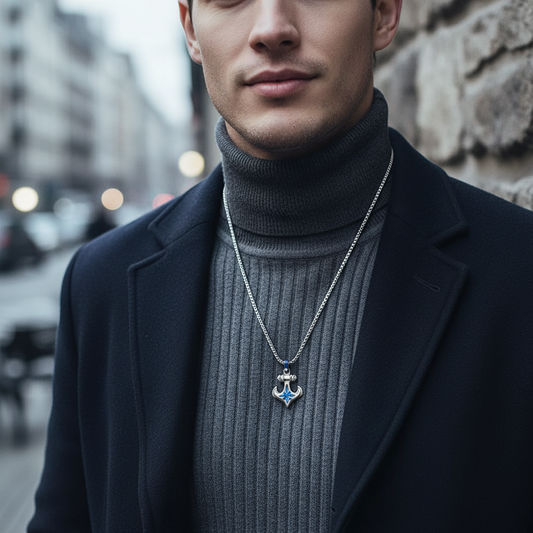 Ανδρικό ατσάλινο κολιέ άγκυρα με σμάλτο| So Cute by Dimi