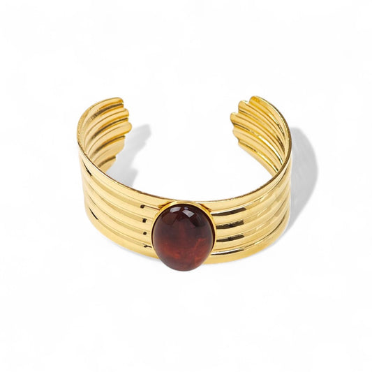 Ατσάλινο χρυσό βραχιόλι Molten Lines με καφέ πέτρα — So Cute by Dimi Wholesale