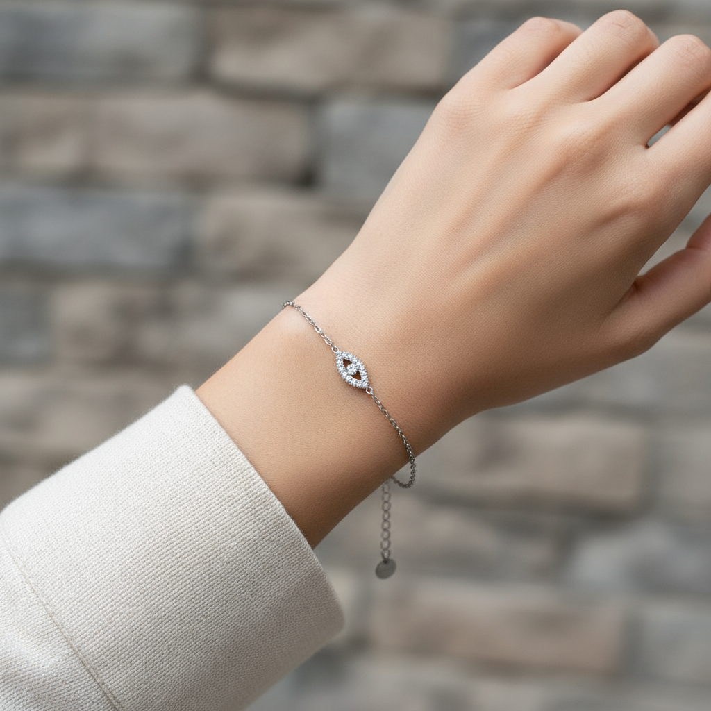 Χονδρική βραχιόλι από ατσάλι με μάτι και ζιργκόν Eye Sparkle – So Cute by Dimi