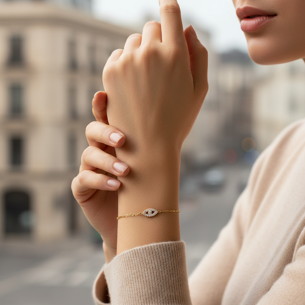 Χονδρική βραχιόλι από ατσάλι με μάτι και ζιργκόν Eye Sparkle – So Cute by Dimi