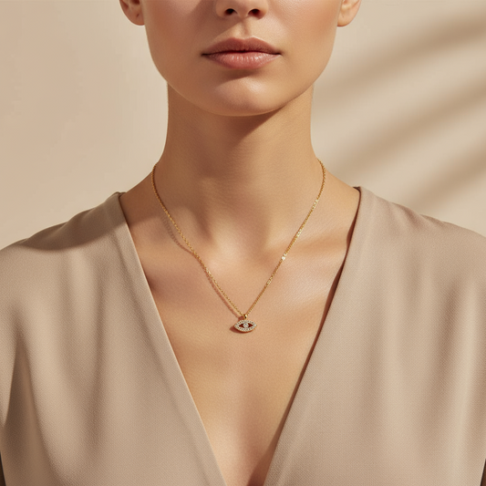 Χονδρική κολιέ από ατσάλι με μάτι και ζιργκόν Eye Sparkle – So Cute by Dimi