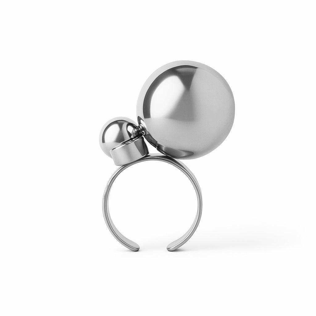 Statement δαχτυλίδι με δύο μπίλιες και στρογγυλό ζιργκόν σε χρυσό ή ασημί χρώμα – So Cute by Dimi