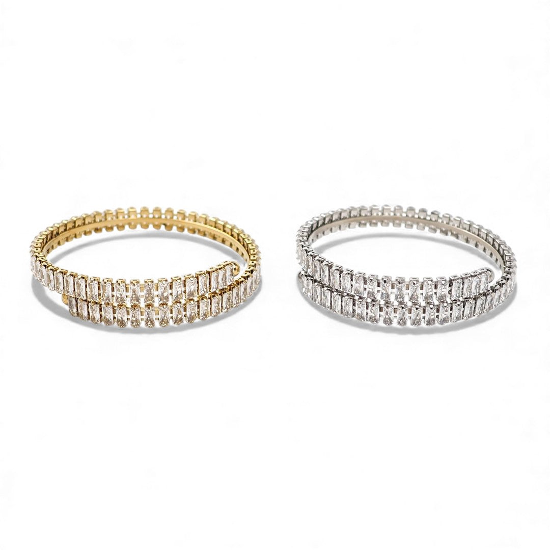 Wholesale Radiant Rows Bracelet – stainless steel double row baguette zircon, gold and silver