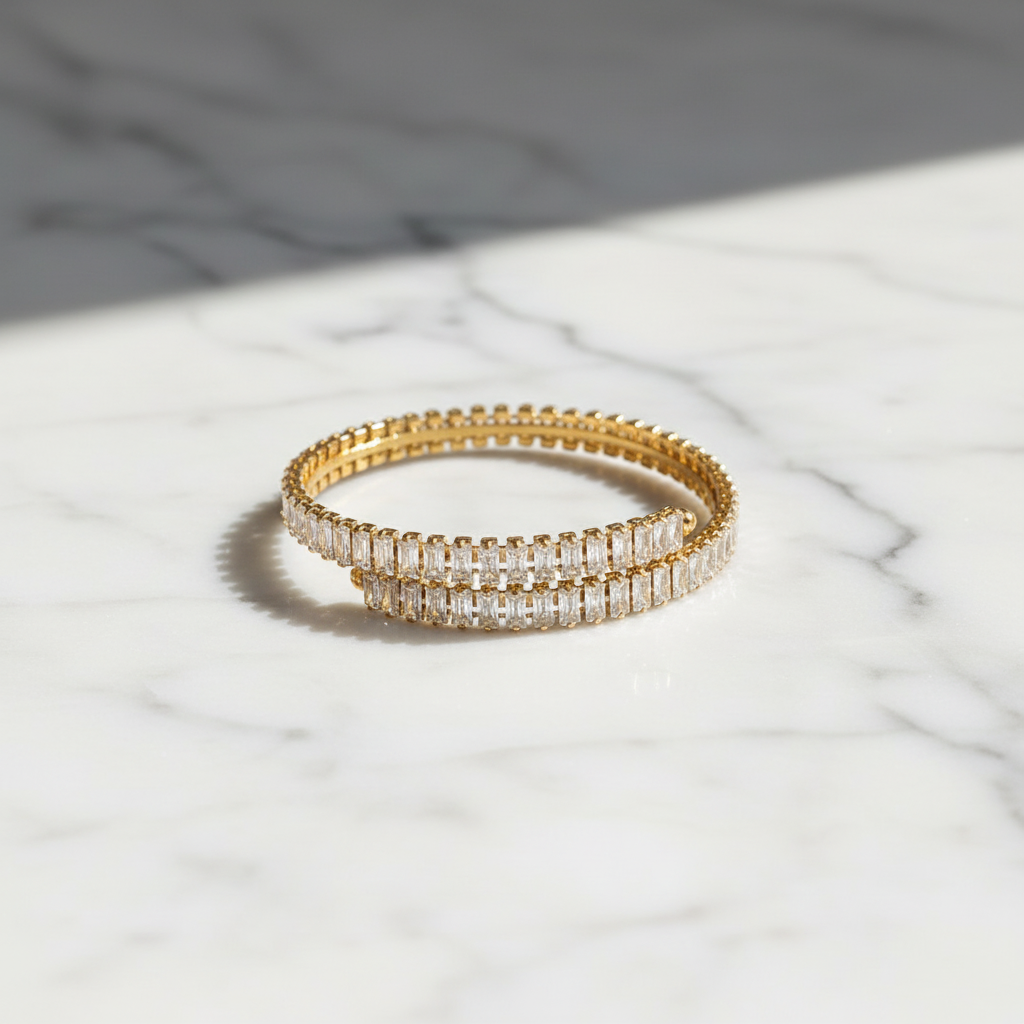 Wholesale Radiant Rows Bracelet – stainless steel double row baguette zircon, gold and silver