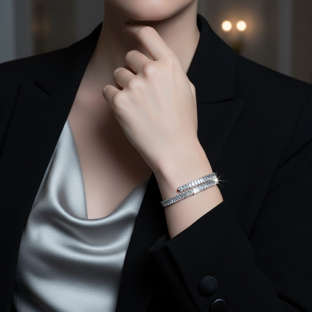 Wholesale Radiant Rows Bracelet – stainless steel double row baguette zircon, gold and silver