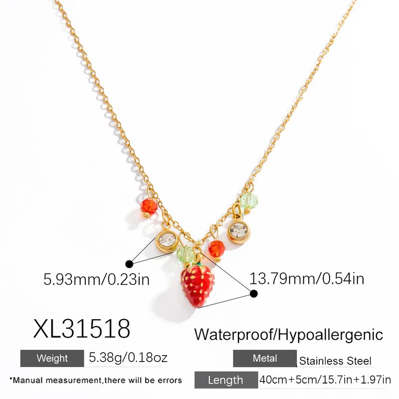 Jewelry Cute Pastoral Strawberry 304 Stainless Steel Necklace