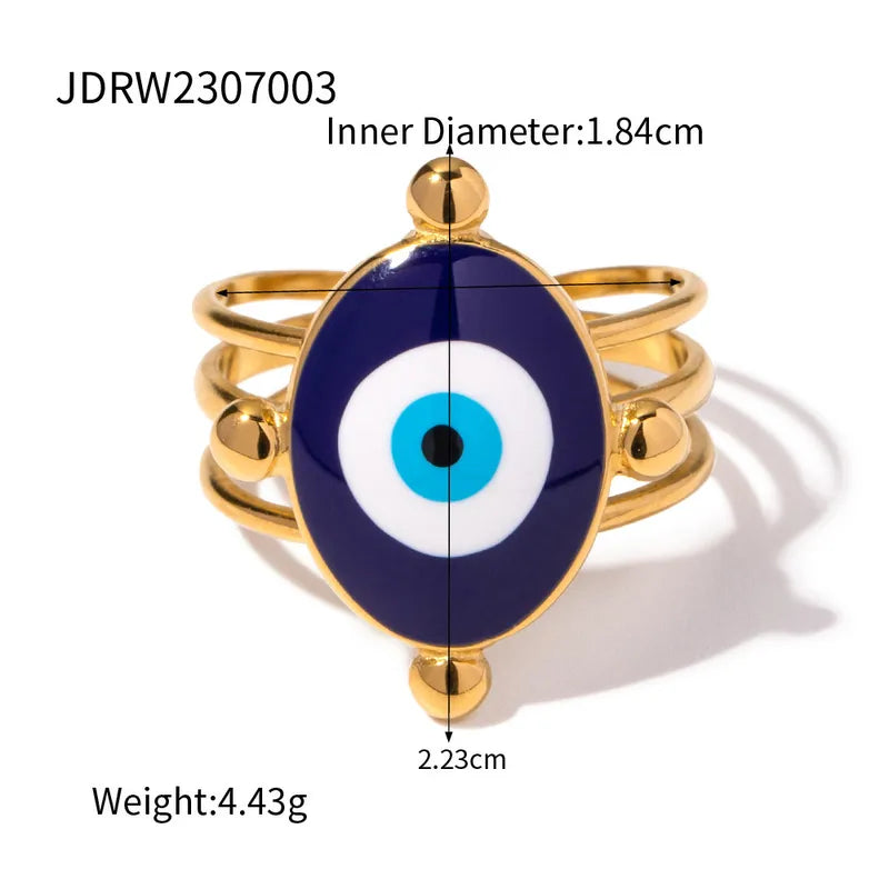 French Style Geometric Eye 304 Stainless Steel Natural Stone Plating Open Rings