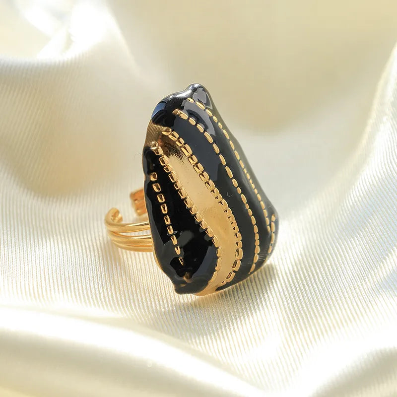 Irregular 304 Stainless Steel 14K Gold Plated Enamel Open Rings