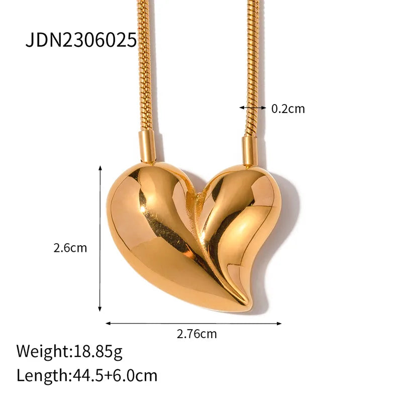 Heart Shape Stainless Steel Plating 18K Gold Plated Necklace & Earrings