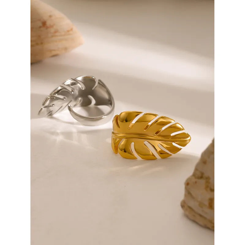 Leaves 316L Stainless Steel 18K Gold Plated Rings