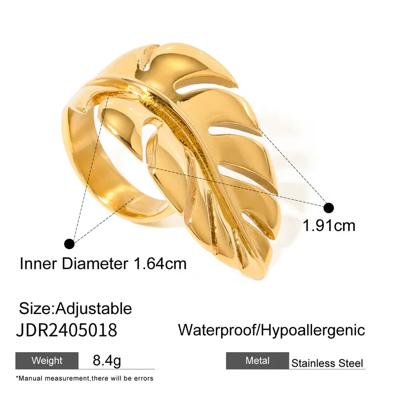 Leaves 316L Stainless Steel 18K Gold Plated Rings