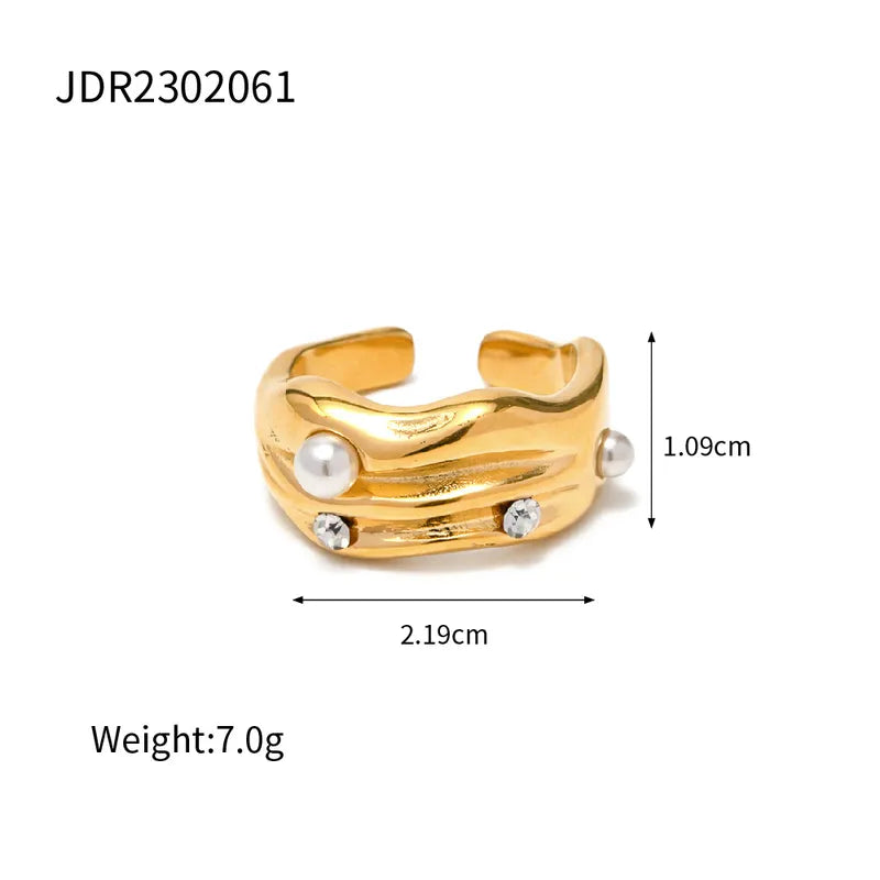 Pearl 304 Stainless Steel 18K Gold Plated Rings