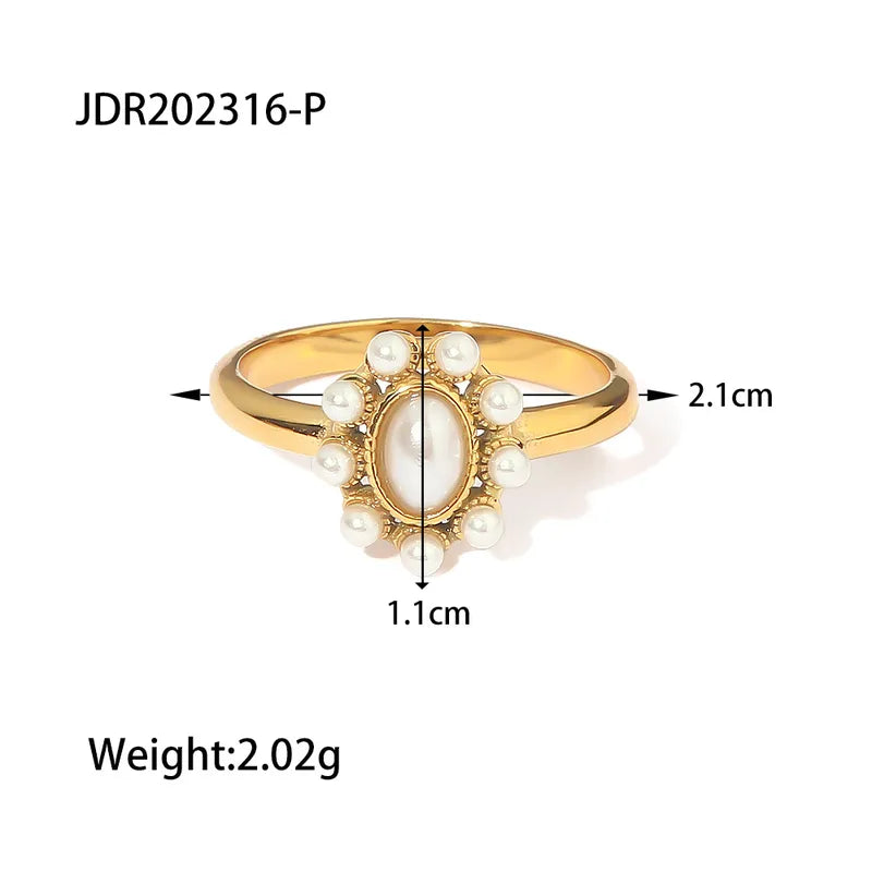 Pearl 304 Stainless Steel 18K Gold Plated Rings