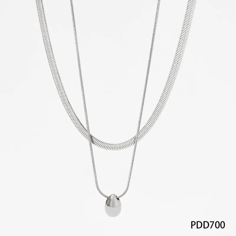 Water Droplets Stainless Steel Plating Double Layer Necklaces