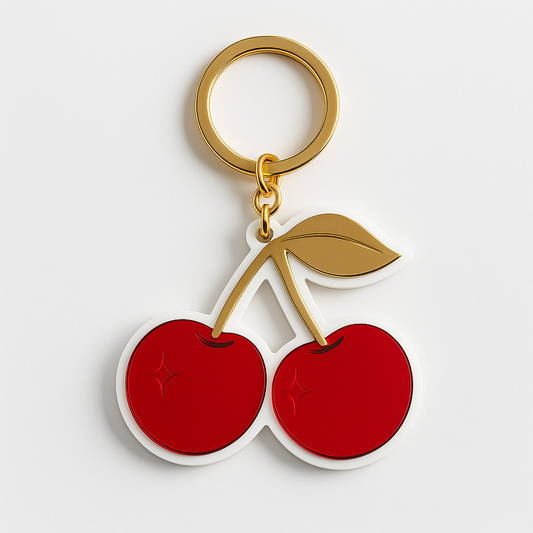 Μπρελόκ κερασάκια από plexiglass mirror κόκκινο και χρυσό – So Cute by Dimi Wholesale