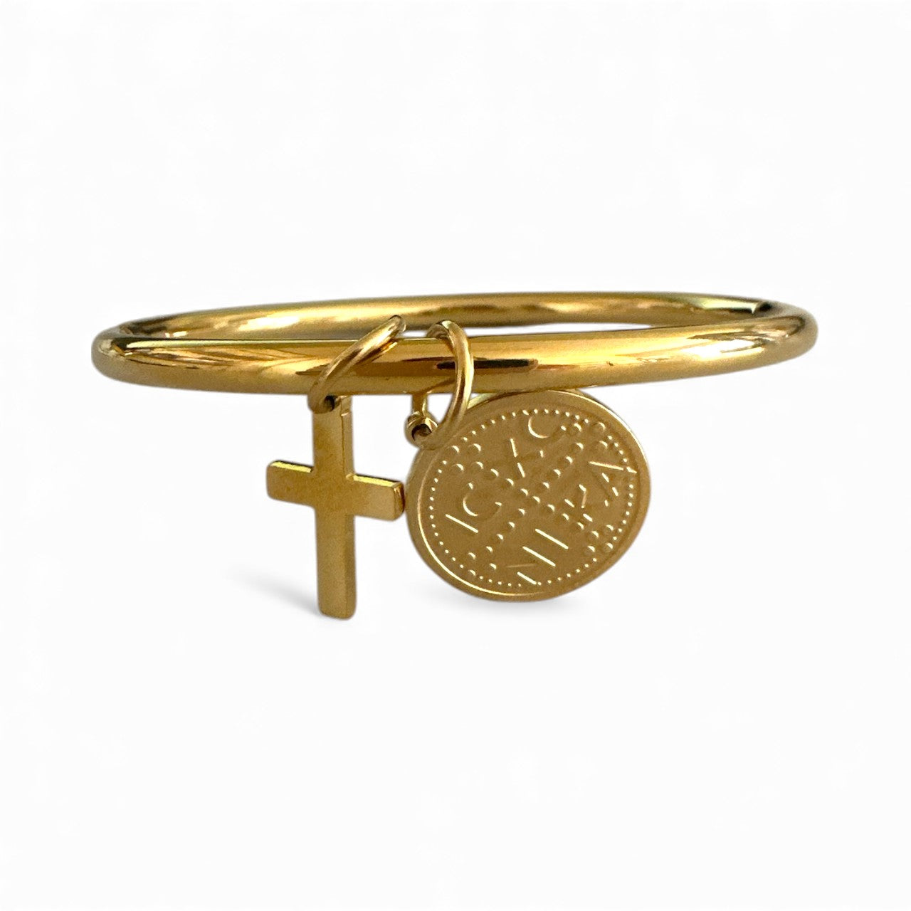 Χονδρική – Ατσάλινο bangle με σταυρό και κωνσταντινάτο σε gold – So Cute by DImi Wholesale