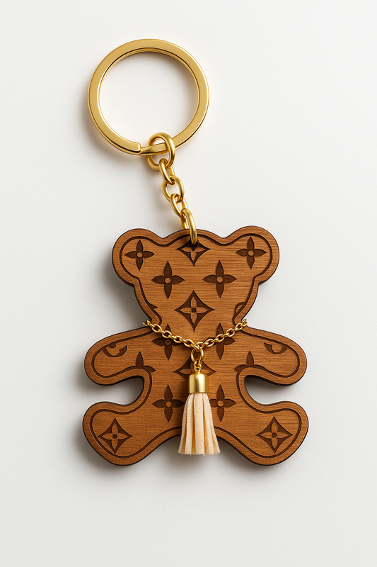 Premium ξύλινο μπρελόκ αρκουδάκι με χαραγμένα σχέδια – So Cute by Dimi Wholesale