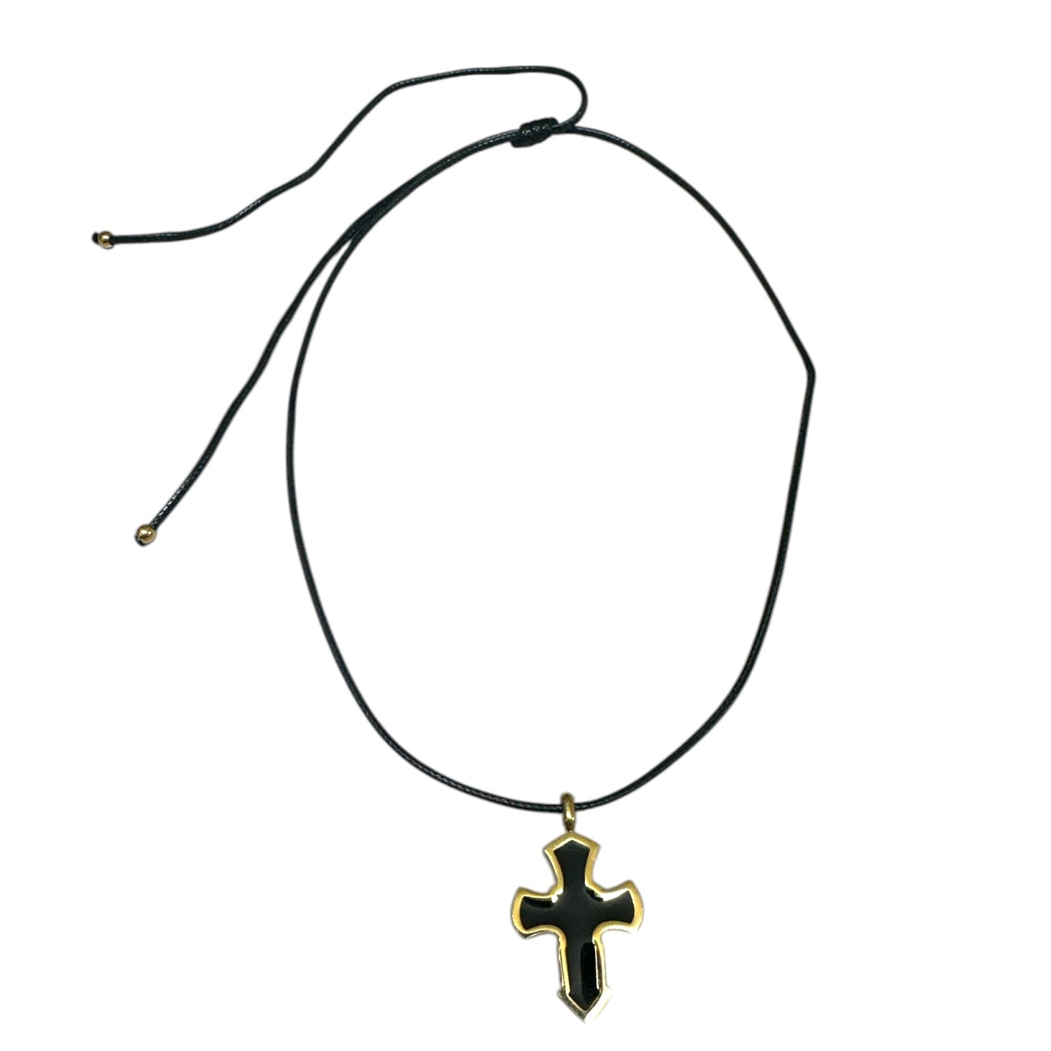 Κολιέ με μαύρο κορδόνι και μοτίφ σταυρό σε μαύρο με χρυσό περίγραμμα – So Cute by Dimi