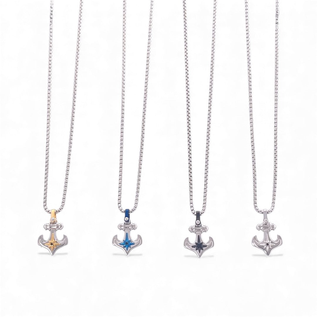 Ανδρικό ατσάλινο κολιέ άγκυρα με σμάλτο| So Cute by Dimi