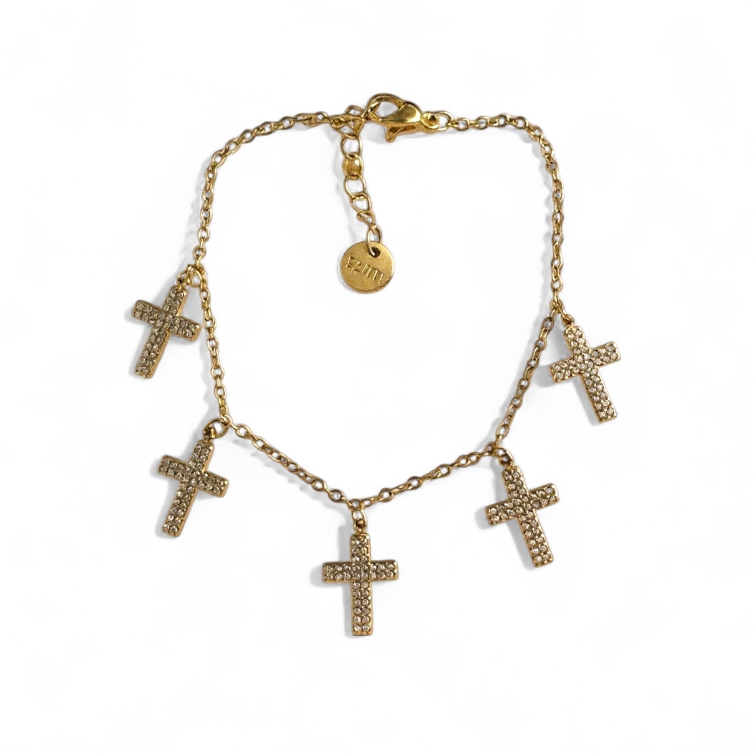 Ατσάλινο βραχιόλι με πέντε σταυρούς και ζιργκόν σε χρυσό & ασημί – So Cute by Dimi Wholesale