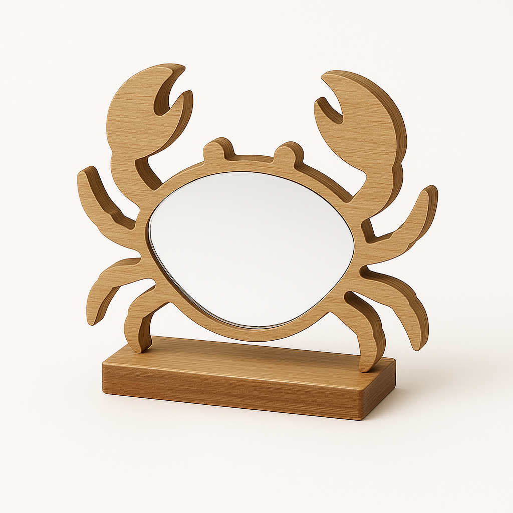 Επιτραπέζιο διακοσμητικό καβούρι από ξύλο με καθρέφτη σε ασημί χρώμα από το brand So Cute by Dimi