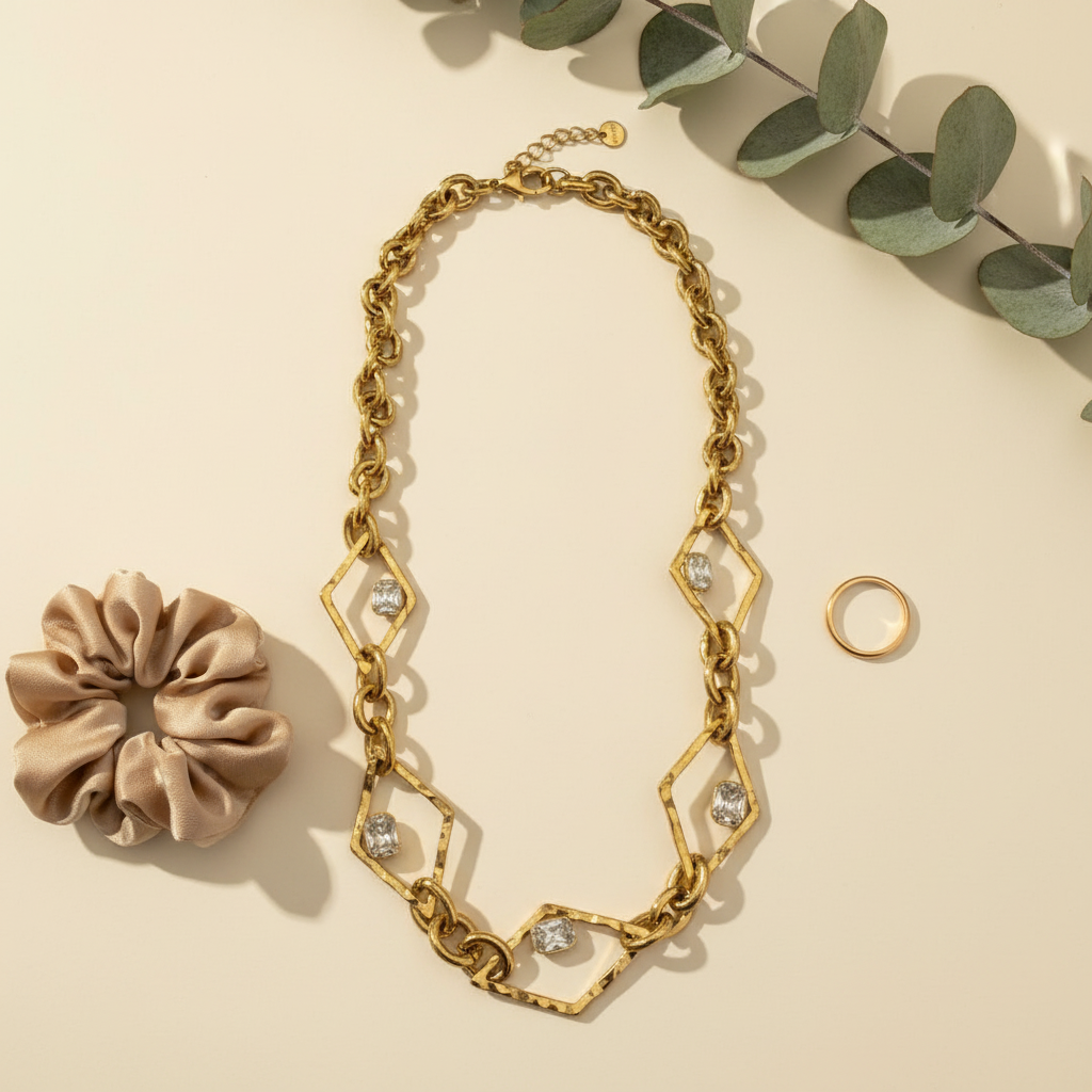 ⚡🚚Rhombus Glow Necklace – Ατσάλινο Κολιέ με Ζιργκόν