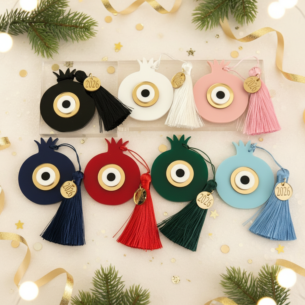 Χονδρική Γούρι Plexiglass Ρόδι με Μάτι & Φούντα 8εκ | So Cute by Dimi