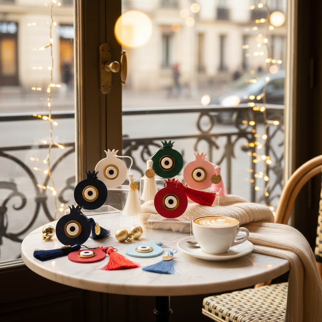 Χονδρική Γούρι Plexiglass Ρόδι με Μάτι & Φούντα 8εκ | So Cute by Dimi