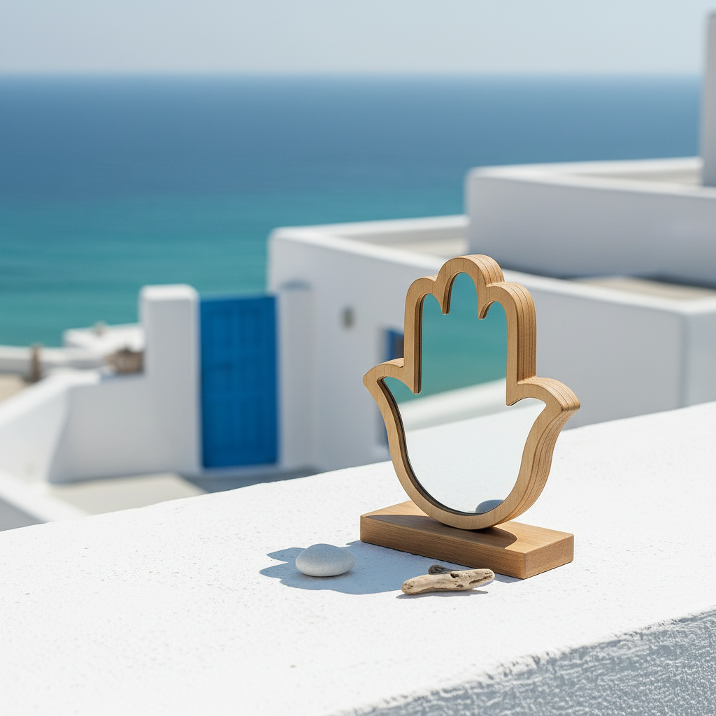 🤍✨Επιτραπέζιο Διακοσμητικό Hamsa – Χρυσό & Ασημί Mirror