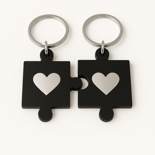 Σετ μπρελόκ παζλ με καρδιά από μαύρο plexiglass και καθρέφτη – Puzzle Hearts So Cute by Dimi