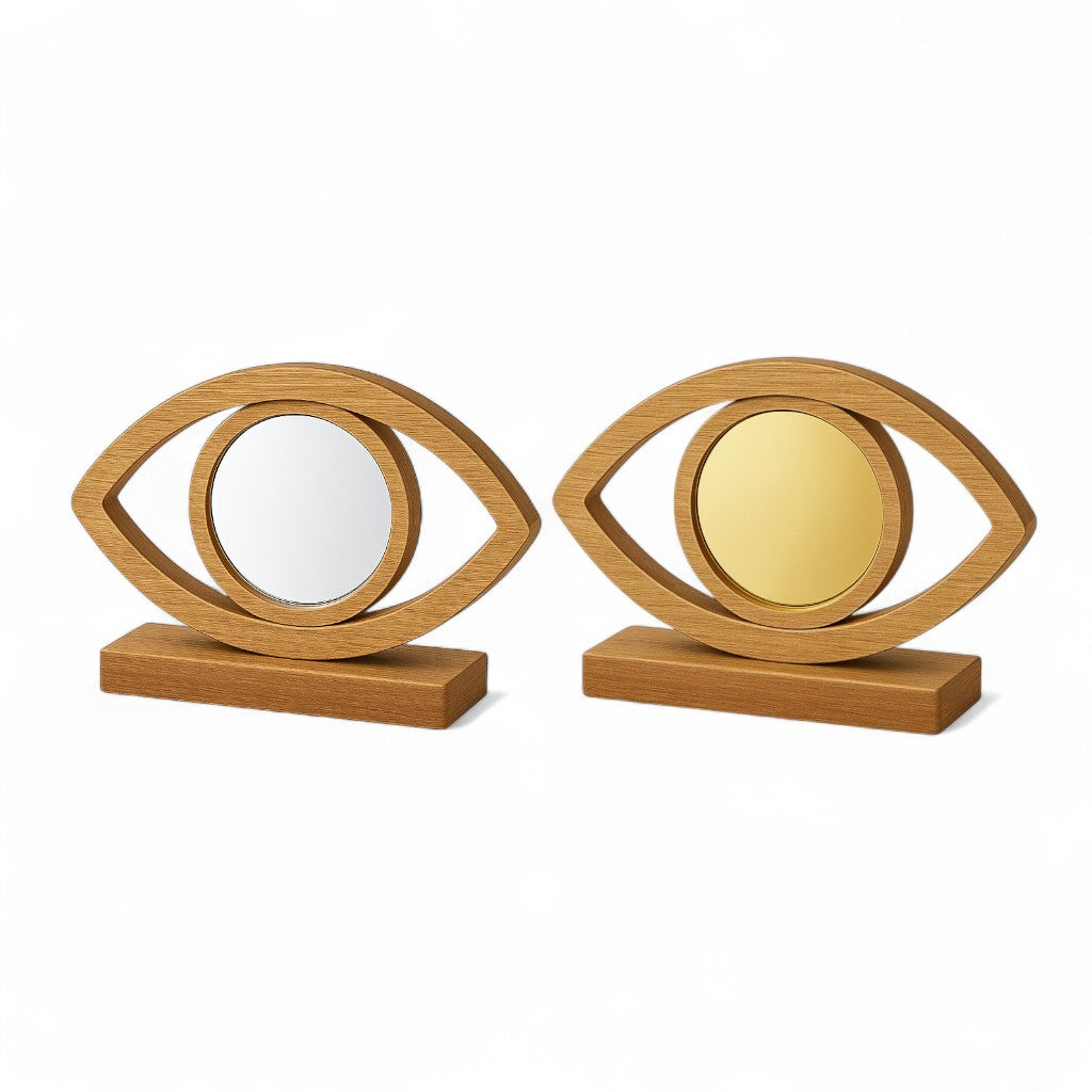Επιτραπέζιο διακοσμητικό μάτι από ξύλο με χρυσό και ασημί καθρέφτη