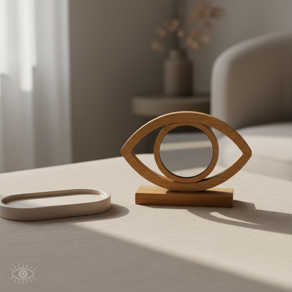 Επιτραπέζιο διακοσμητικό μάτι από ξύλο με ασημί καθρέφτη