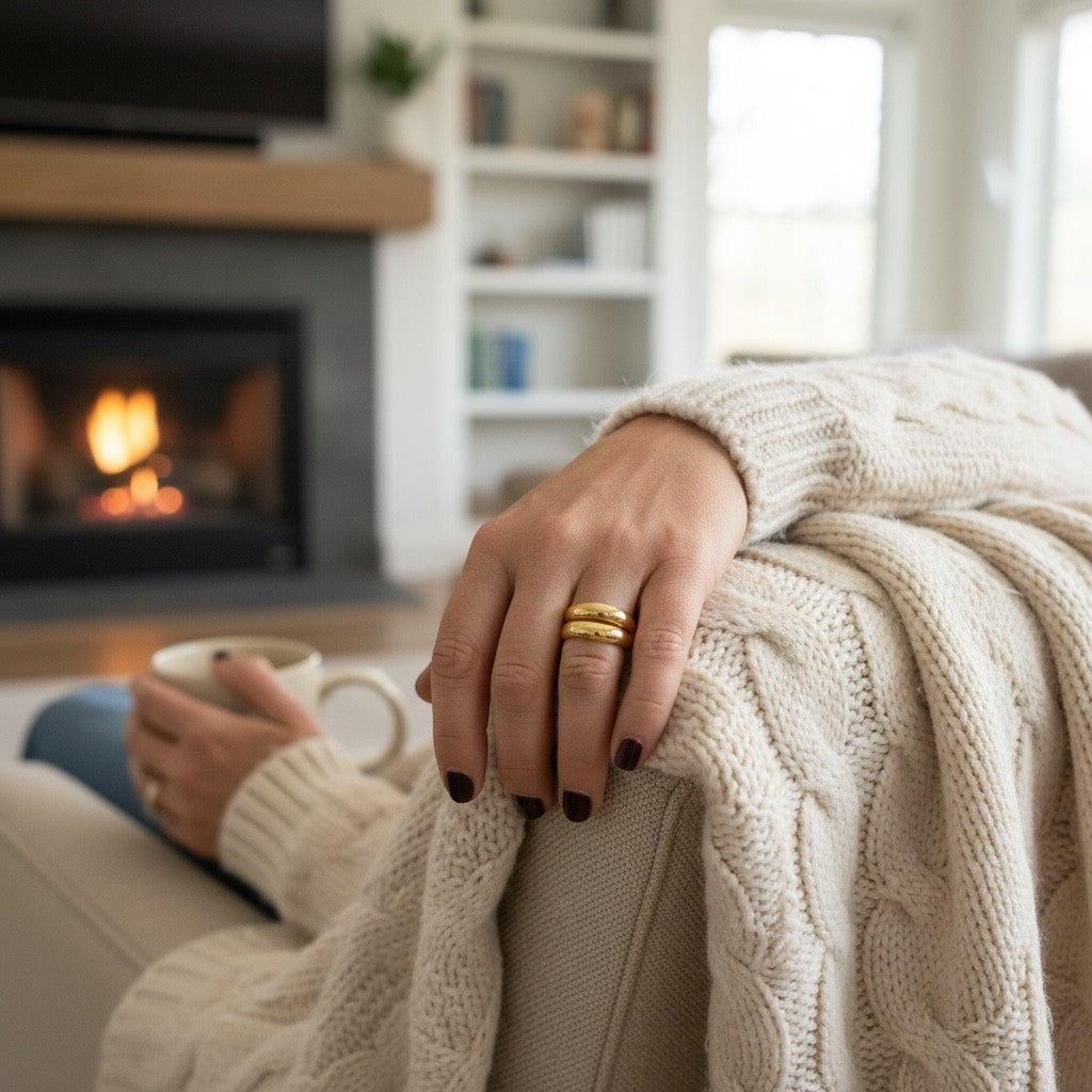 Ατσάλινο δαχτυλίδι χονδρικής με διπλή μπάρα σε χρυσό  – So Cute by Dimi Wholesale