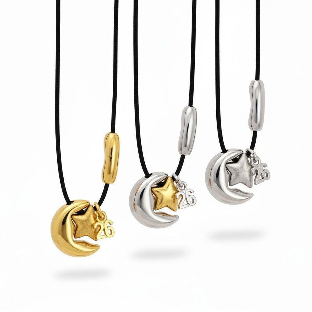 🌙⭐ Ατσάλινο Κολιέ Γούρι "Moon & Star"