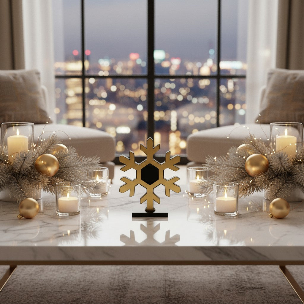 Plexiglass γούρι Νιφάδα 2026 μαύρο & χρυσό – So Cute by Dimi Wholesale