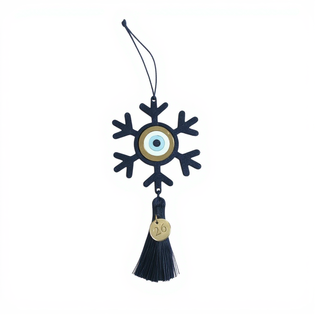 🤍✨ Κρεμαστό Γούρι Νιφάδα με Μάτι & Φούντα – 2026