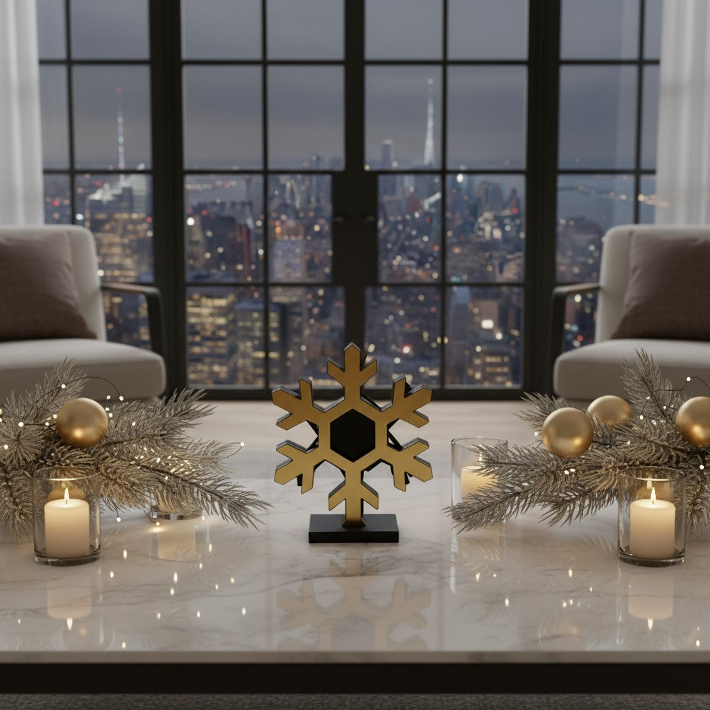 Plexiglass γούρι Νιφάδα 2026 μαύρο & χρυσό – So Cute by Dimi Wholesale