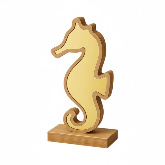 Επιτραπέζιος ιππόκαμπος με ξύλινο περίγραμμα και καθρέφτη gold mirror – So Cute by Dimi