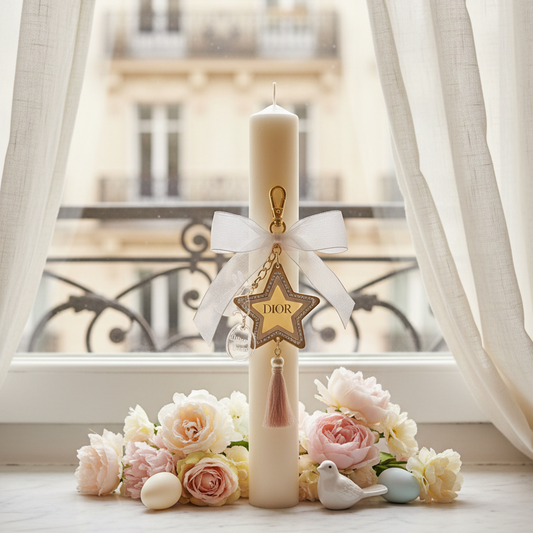 🤍✨ Parisian Star – Luxury Inspired Πασχαλινή Λαμπάδα με Charm Bag