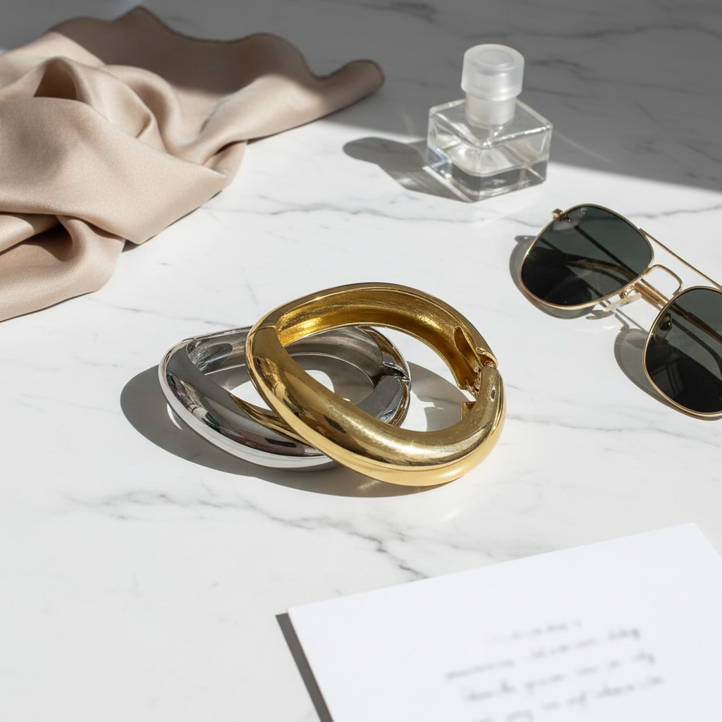 Bold curve copper bangle σε χρυσό και ασημί – So Cute by Dimi