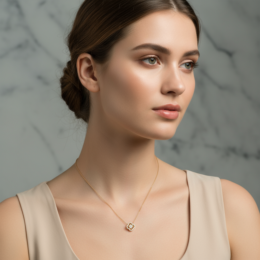 Ατσάλινο κολιέ Lucky Bloom με pavé τετράφυλλο 12mm και αλυσίδα 40+5 εκ. – So Cute by Dimi